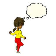 cartoon girl dancing with thought bubble N3