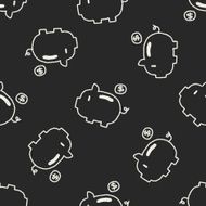 Piggybank doodle drawing seamless pattern background
