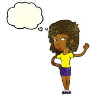 cartoon pretty woman waving with thought bubble N23