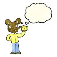 cartoon mouse holding cheese with thought bubble N3