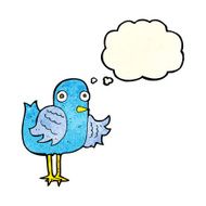 cartoon bird waving wing with thought bubble N3