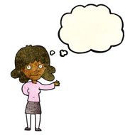 cartoon friendly woman with thought bubble N16