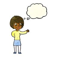 cartoon welcoming woman with thought bubble N3