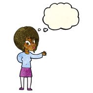 cartoon woman making welcome gesture with thought bubble N3