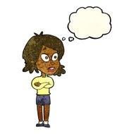 cartoon surprised woman with thought bubble N56