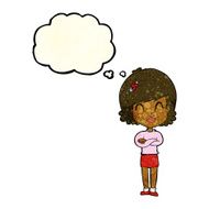 cartoon happy woman with folded arms thought bubble N6