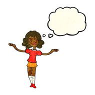cartoon woman taking praise with thought bubble N2