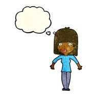 cartoon woman shrugging with thought bubble N14