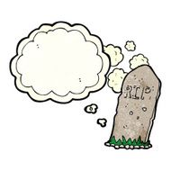 cartoon spooky grave with thought bubble N2