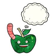 cartoon apple with worm thought bubble N9