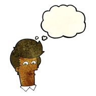 cartoon man narrowing eyes with thought bubble N11