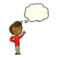 cartoon friendly waving woman with thought bubble N3