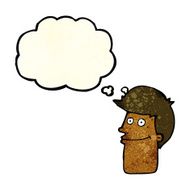 cartoon smiling man with thought bubble N7