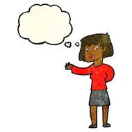 cartoon woman explaining with thought bubble N13