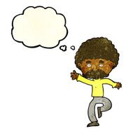cartoon mustache man disco dancing with thought bubble N3