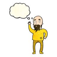 cartoon bearded man waving with thought bubble N3