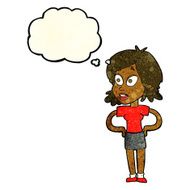 cartoon woman with hands on hips thought bubble N47