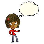 cartoon pretty woman pointing with thought bubble N10