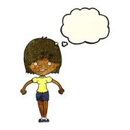 cartoon happy woman with thought bubble N60