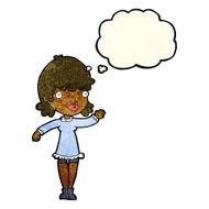 cartoon woman waving with thought bubble N74