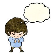 cartoon shy boy with thought bubble N5