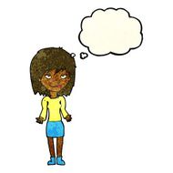 cartoon woman shrugging shoulders with thought bubble N115