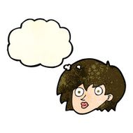 cartoon surprised female face with thought bubble N15