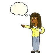 cartoon pretty woman pointing with thought bubble N11