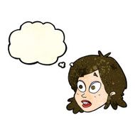 cartoon female face with surprised expression thought bubbl N5