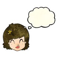 cartoon happy female face with thought bubble N42