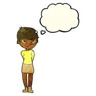 cartoon shy woman with thought bubble N12