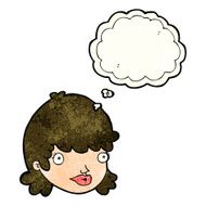 cartoon female face with surprised expression thought bubbl N6