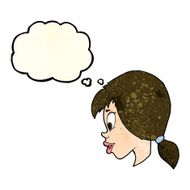 cartoon pretty female face with thought bubble N25