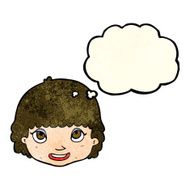 cartoon happy female face with thought bubble N43