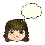 cartoon happy female face with thought bubble N44