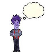 cartoon happy vampire man with thought bubble N7