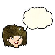 cartoon happy female face with thought bubble N45