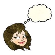 cartoon happy female face with thought bubble N47