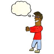 cartoon grinning man wearing glasses with thought bubble N3