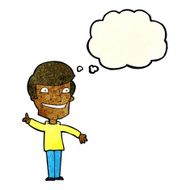 cartoon grinning man with idea thought bubble N3