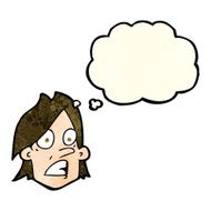 cartoon frightened face with thought bubble N3