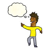 cartoon man pointing and laughing with thought bubble N8