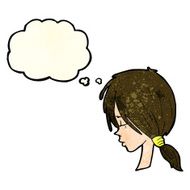 Cartoon Girl Looking Thoughtful With Thought Bubble N4