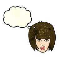 cartoon annoyed girl with big hair thought bubble N3