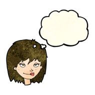 cartoon smiling woman with thought bubble N3