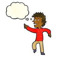 cartoon happy man pointing with thought bubble N16