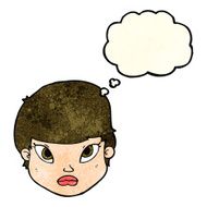 cartoon serious face with thought bubble N3