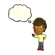 cartoon shocked man pointing with thought bubble N3