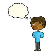 cartoon unhappy man with thought bubble N3