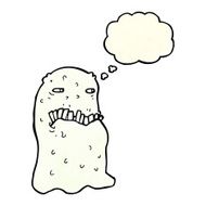 cartoon gross ghost with thought bubble N8